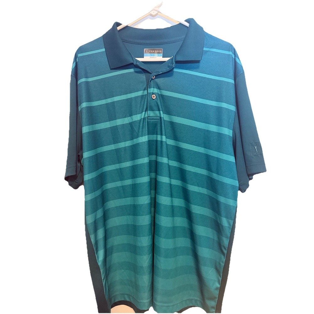 PGA‎ Tour Men's Airflux Polo Shirt Green Striped, Short Sleeve, Size XL